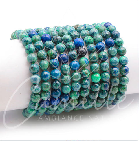 Bracelet en pierre Azurite malachite stabilisée et traitée 8 mm