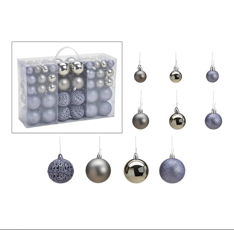 Lot de 111 boules de Noël, gris et violet