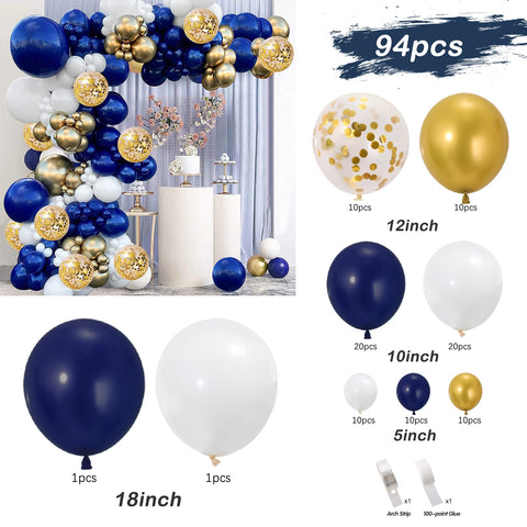 Kit arche de ballons bleu,or et blanc