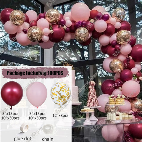 Arche de ballons rouge, rose ,blanc et or ; 100 pcs ou 138 pcs – Deco en  Folie